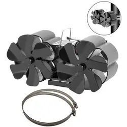 Double Head 12 Blades Fireplace Heat Powered Stove Fan Log Wood Burner Fan Winter Home Heating Stove Fan Accessories
