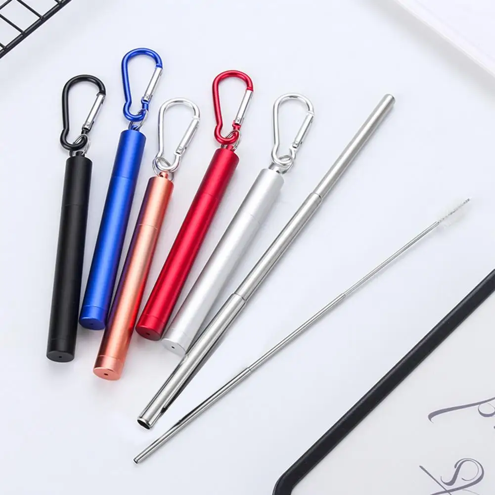 Telescopic Straw Detachable with Brush Telescopic Straight Straw Ergonomic 1 Set Dry Promptly Collapsible