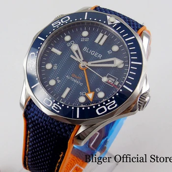 

BLIGER 41mm Self Winding Men Watch Automatic GMT Movement Sapphire Glass Rubber Strap Date Window