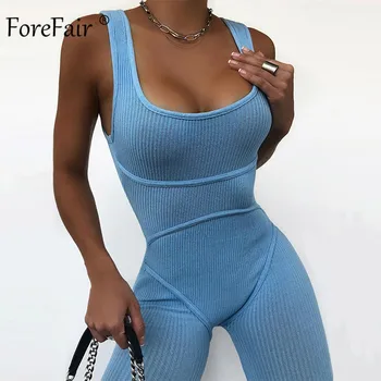 

Forefair Summer Outfits Women Ribbed Sexy Off Shoulder Solid Casual Sleeveless Home Sport Skinny Knitted Women Tracksuit