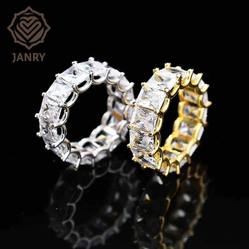 JANRY 8mm AAA Gold Silver Fashion Ring High-Grade Zircon Creative Geometric Bling Cubic For Men Women Gift | Украшения и