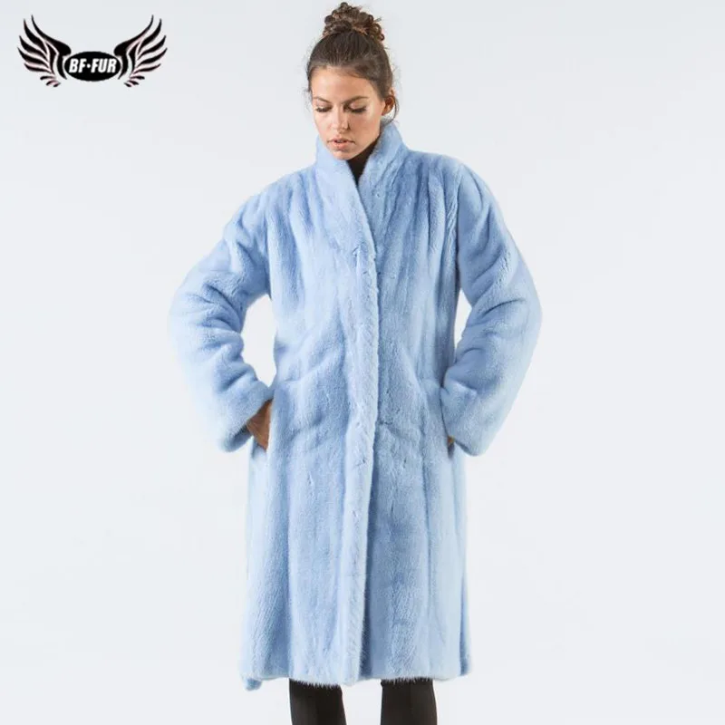 

2019 Fashion Winter Women Long Real Mink Fur Coat With Belt Full Pelt Natural Genuine Mink Fur Jackets Stand Collar Luxury Coats