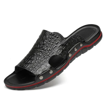

Leather slippers men's summer sandals breathable fashion men's shoes leather beach shoes