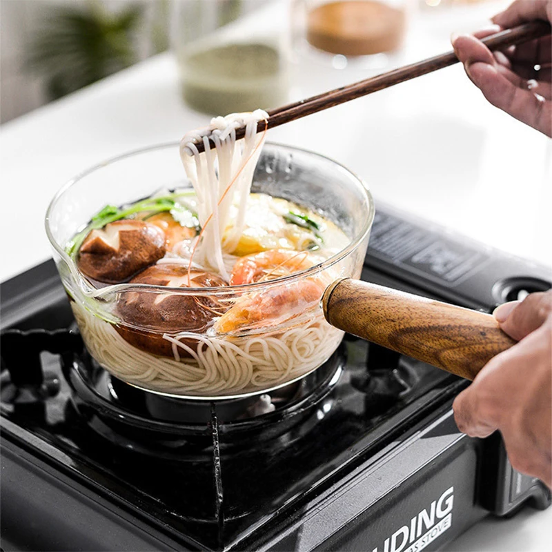 Стеклянная кастрюля для соуса с деревянной ручкой молочная посуда приготовления