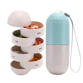 

Portable 7 Days Drugs Capsule Pill waterproof Container Rotation Weekly Rotating Pillbox Travel Pill Case Travel Medicine Box