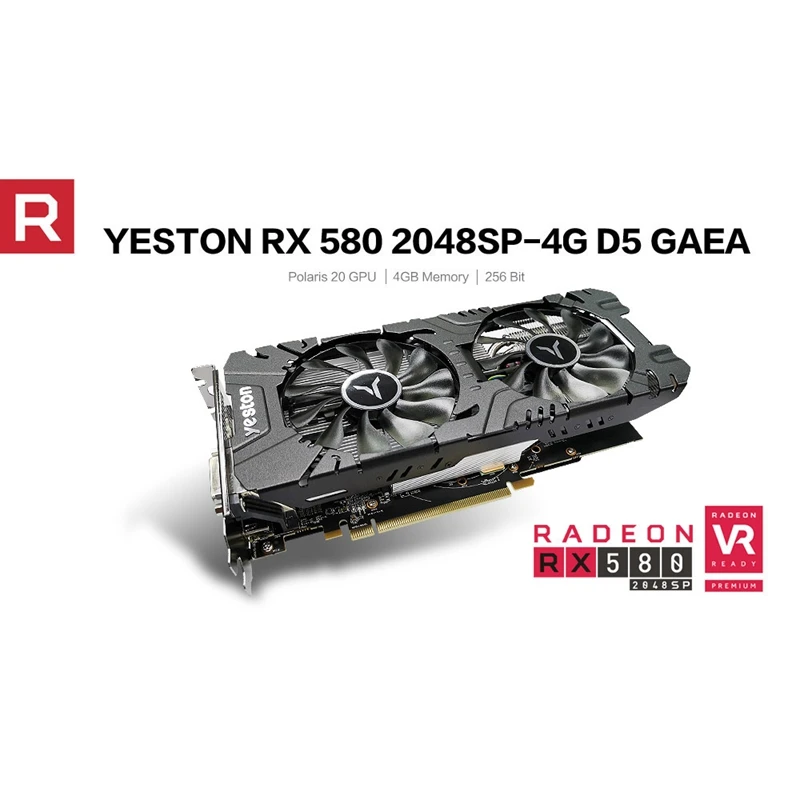 

Yeston RX580 2048SP 4G D5 GAEA image Card Video Card Radeon Chill Polaris 20 Dual Fan Cooling 4GB Memory GDDR5 256Bit