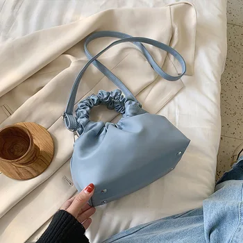 

New Women PU Leather Cloud Tote Bags Solid Color Shoulder Messenger Bag Female Handbags Fashion Purses Travel Totes