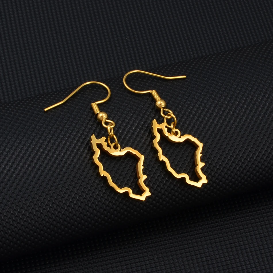 Anniyo Iran Map Earrings for Women Girls Jewelry Stainless Steel Iranian Outline Earring #246321 6