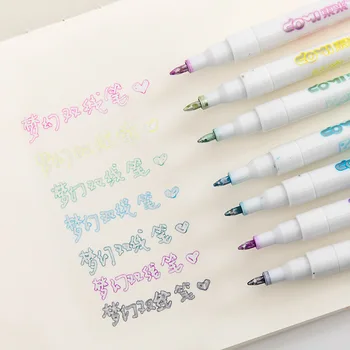 

8 Colors Gift Card Writing Drawing Double Line Outline Pen Two-line Color Pen Office School Writing Pen