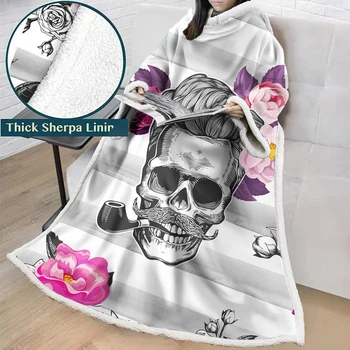 

Super Soft Warm Winter Couch Bed Sleeves Blanket Wearable Skull Pattern Thicken Throw Blanket for Girls Boys Cloak Blanket