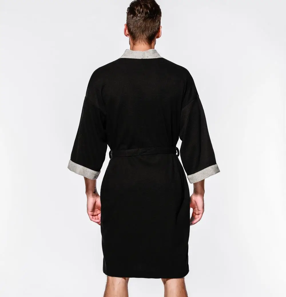 Cotton bathrobe Cotton Waffle Men Kimono Bathrobe Gown Sleepwear Couple Black Robe Nightwear Loose Casual Sauna Yukata Spring Summer Home Wear