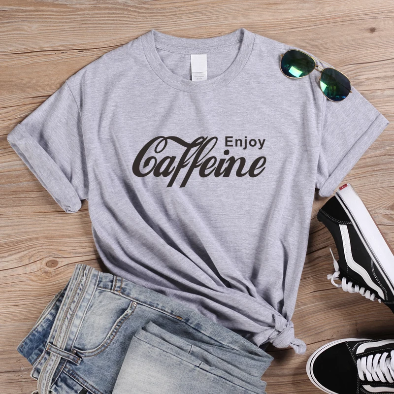 ONSEME, женская уличная одежда, повседневные футболки, Enjoy Caffeine, футболка с буквенным принтом, женские Забавные футболки Cola, Harajuku, базовая хлопковая футболка
