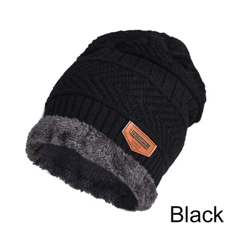 Black Beanie Модные унисекс теплые зимние шапочки Мягкие вязаные наборы шарф шапка Skullies Beanies Зимняя Толстая шапка вязанные шапки и грелка для шеи - Цвет: Black Beanie