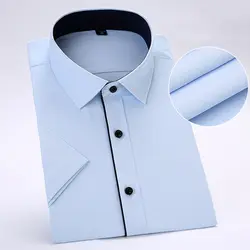 2018 Летний стиль с коротким рукавом twill мужские рубашки полосатая рубашка мужская Turn-Down Воротник slim fit рубашки мужские без нагрудного кармана