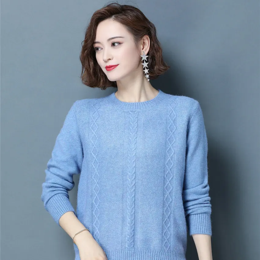 

Women Cashmere Pullover Sweater Autumn Winter Jersey Ripple Knitwear Woman Sculptured Pull Plain Textured Top Braided Garment