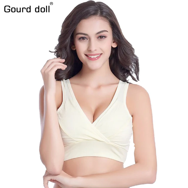 Breastfeeding Bras Maternity Nursing Bra Cozy Cotton Breastfeeding Bra For Pregnant Women Wirefree Nursing Bra Prevent Sagging style2-yellow