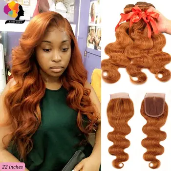 

Colored #30 Blonde Bundles With Closure Body Wave Human Hair 3 Bundles With Closure Peruvian Remy Human Hair Remyblue Soft Hair