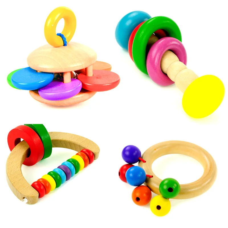 

Eduactional Toys Colored Baby Rattles Grasp Play Game Baby Toys Wooden Teether Infant Montessori Toy Children's Teething Toys