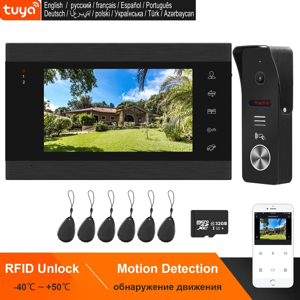 HomeFong Wireless Door Intercom 7 Inch WiFi Video Intercom for Home 960P Doorbell Support TUYA Smart APP Phone Real Time Control