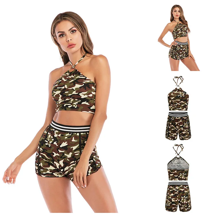 

2020 Summer Hot Selling Women's Europe And America Sports Fitness Backless Lace-up Vest Yoga Clothes Suit