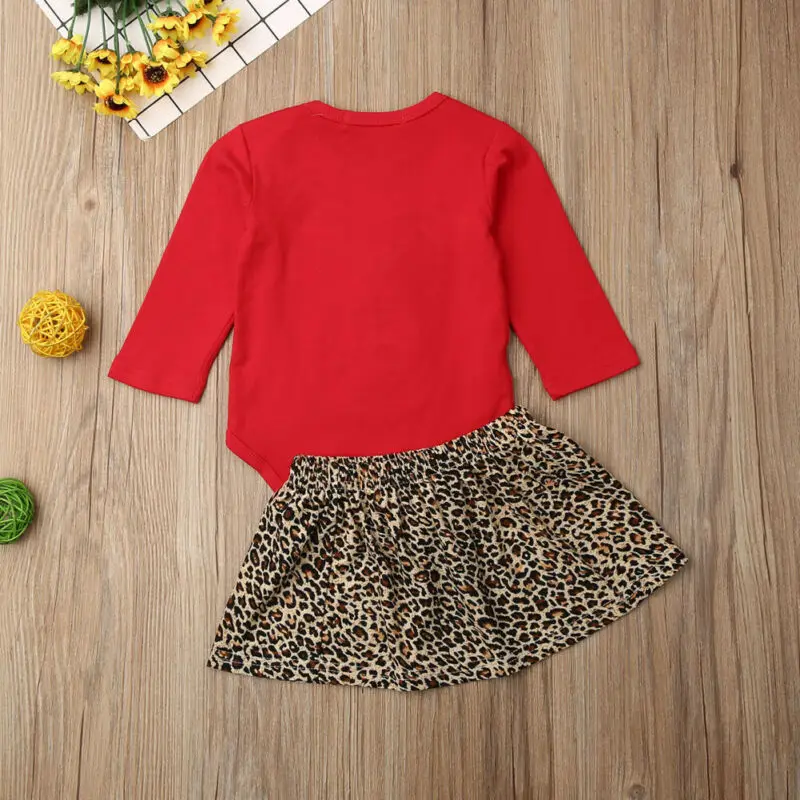 Рождественская Одежда для маленьких девочек Комбинезон с бантом и оленем леопардовая юбка, комплект одежды, осенняя одежда