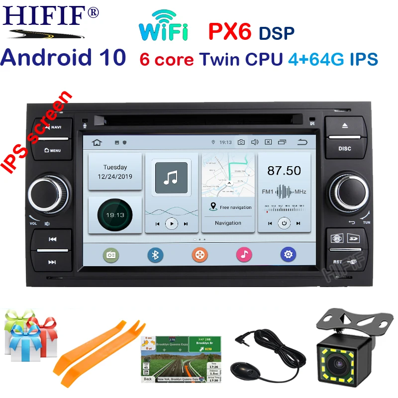 Автомобильный DVD плеер PX6 DSP IPS Android 10 0 2 din для Ford Mondeo S max Focus C MAX Galaxy Fiesta transit Fusion Connect