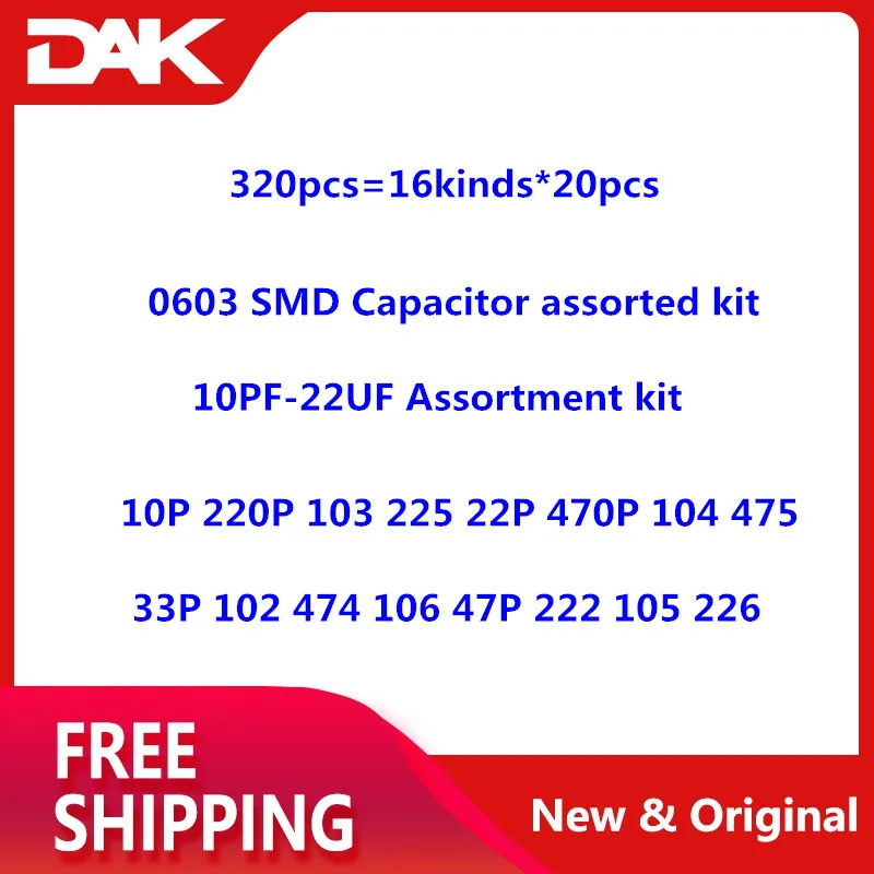 3 20 штук = 16kinds* 20 штук 0603 SMD конденсаторный систематизированный набор, 10PF-22UF Ассортимент Комплект