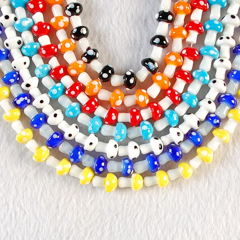 25Pcs 13x10mm Mushroom Lampwork Glass Loose Beads for DIY Crafts Jewelry Making Findings Handmade Jewelry Beads