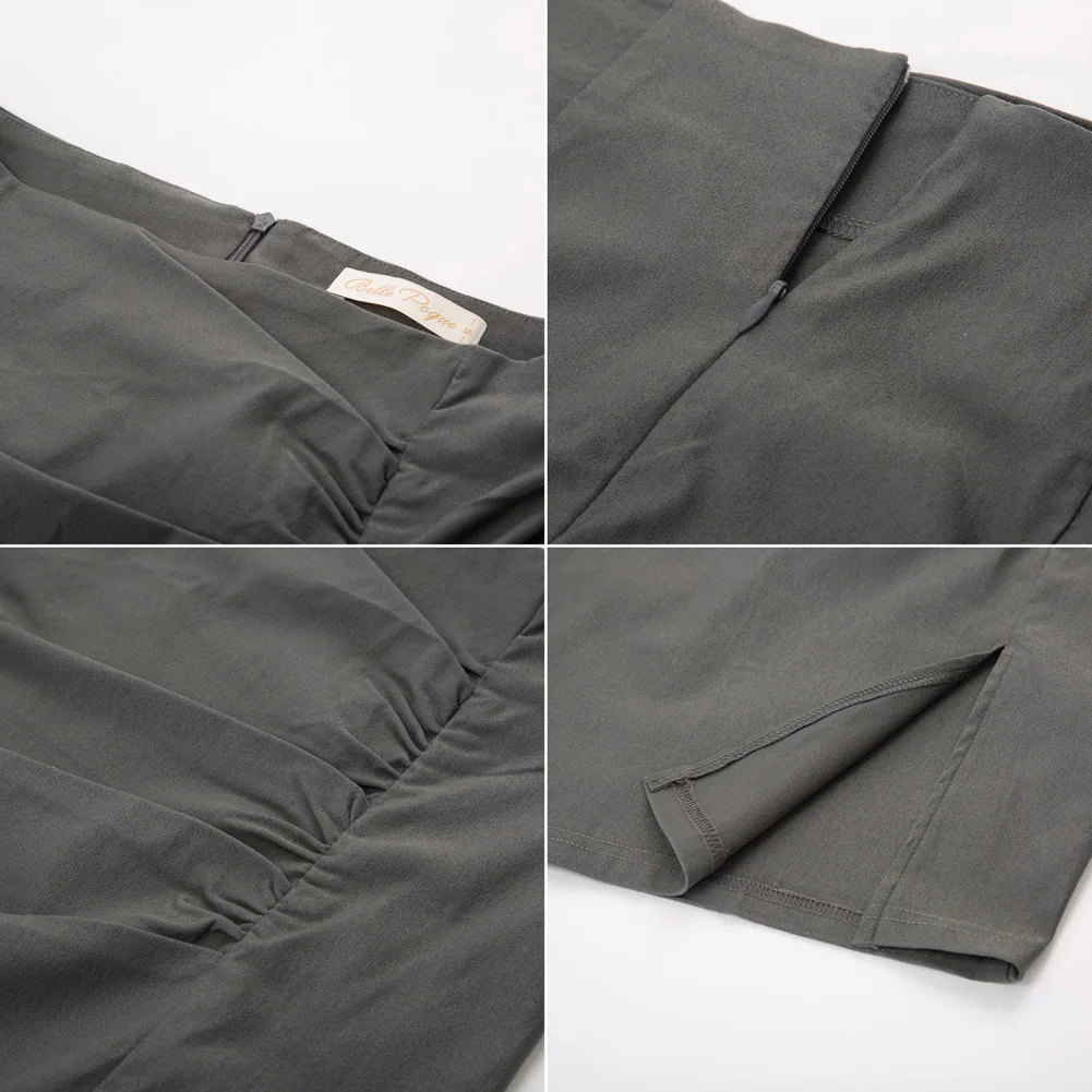 Belle Poque Women Elegant Runched High Waist Stretchy Short Pencil Bodycon Skirt Elegant Office Lady Slim Fit Workwear Solid A30