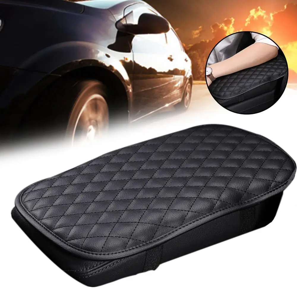 

Car Armrest Pad Black Leather Auto Central Center Console Arm Hand Rest Seat Box Mat Protective Covers Increased Cushion Styling