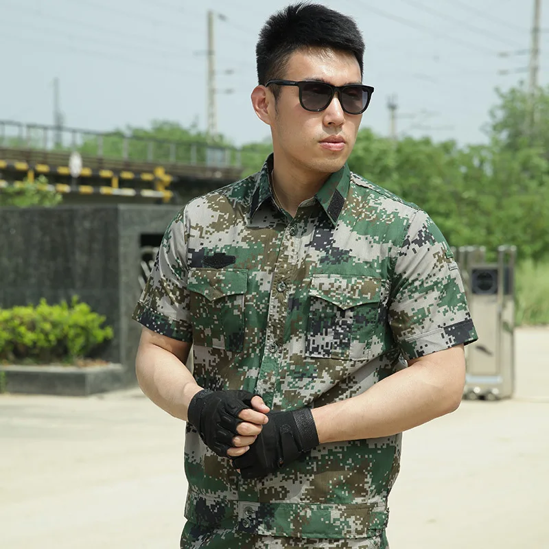 

Wolf Stone Outdoor Summer Wear Short Sleeve Woodland Camouflage Suit Men's Work Clothes China Army Jungle Uniform Genuine Produc