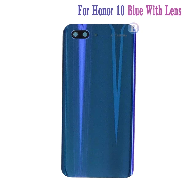 Для huawei honor 10 задняя крышка батарейного отсека задняя крышка стекло с клеем honor 10 с объективом камеры или без объектива камеры - Цвет: Blue With Lens