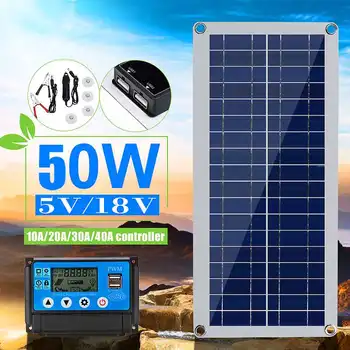 

KINCO 50W Solar Panel 5V/18V Dual USB with Car Charger + 10/20/30/40A USB Solar Charger Controller for Outdoor Camping LED Light