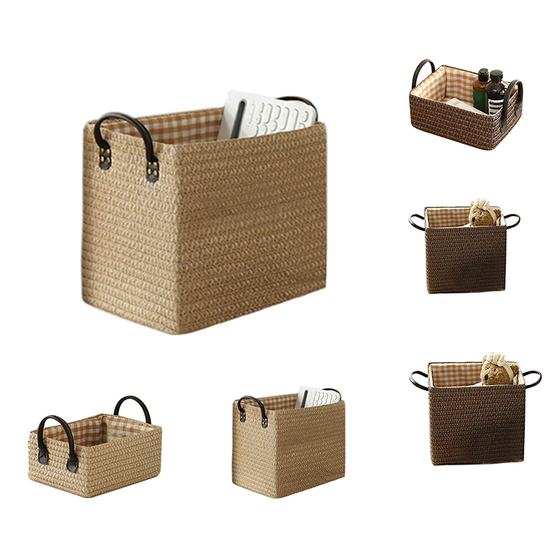 Woven Storage Baskets Box Foldable Storage Box With Handle Toy Snack Sundries Organizer Handmade