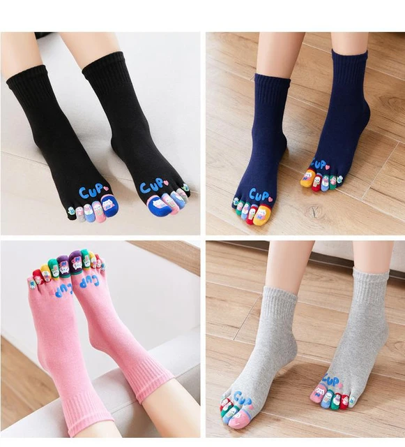 Calcetines tobilleros con estampado de cinco dedos para mujer, calcetín de  algodón, blanco, Harajuku, divertido, novedad - AliExpress