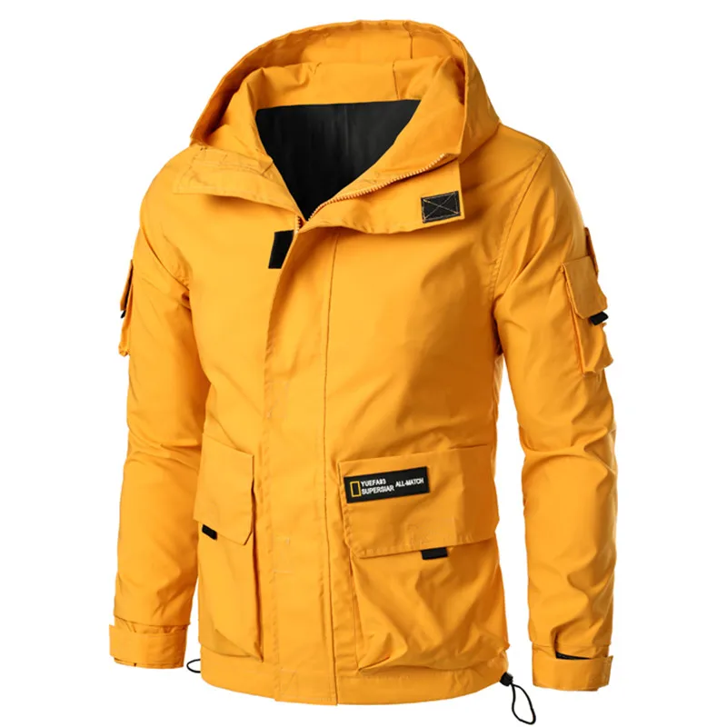 

Hooded Work Jacket Men Mulit-Pocket Cargo Bomber Jackets Designer Streetwear Autumn Hip Hop Windbreaker Coats Korean Fashion
