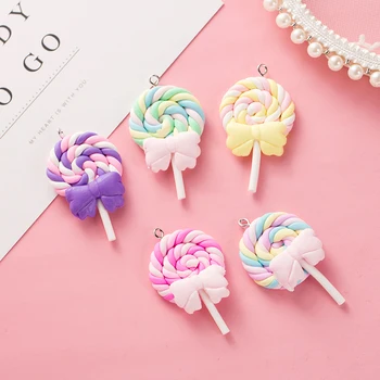 

10Pcs Cute Lollipop Accessories Charms For Jewelry Making DIY Keychain Keyring Pendant Handmade Soft Accessory With Hook Charm