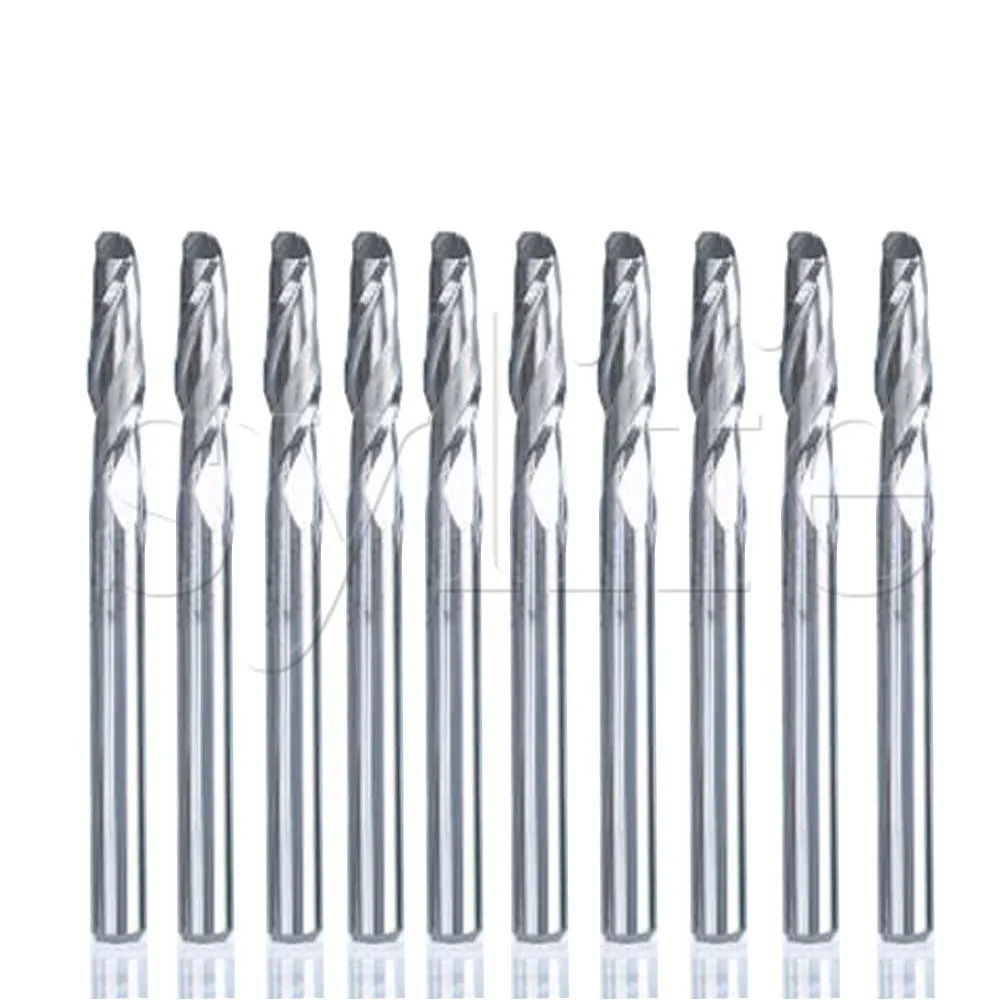 

10Pcs 1/8" 2 Flutes Carbide Ball Nose End Mills CNC Bits 12mm Flute Length