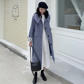 

Women Trench Coat 2019 Winter And Autumn Casual Turn-down Collar A-Line Loose Female Chiffon Trench Coats