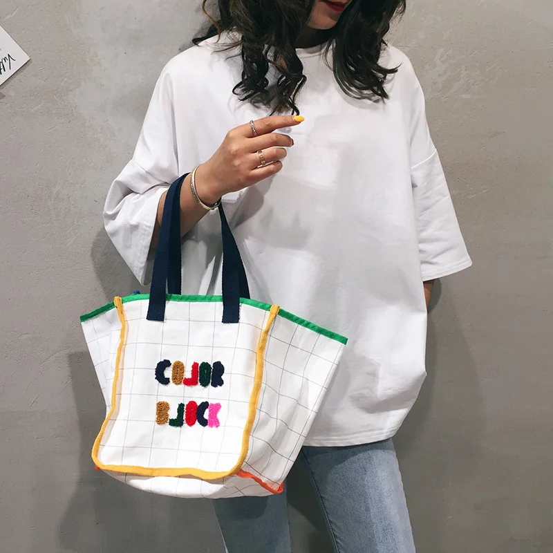 

JIULIN 2019 new canvas tote bag letter mini shopping bag shoulder diagonal women's bag