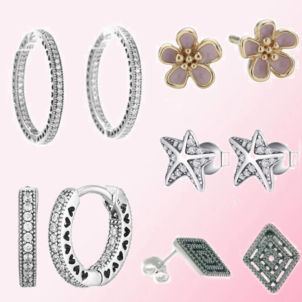 925 пробы серебряные классические симметричные серьги с аутентичными звездами дамские очаровательные модные ювелирные изделия DIY