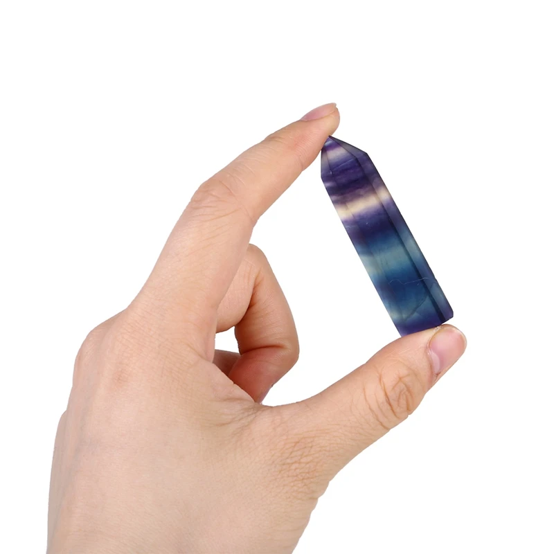 

New Natural Fluorite Crystal Colorful Striped Fluorite Quartz Crystal Stone Point Healing Hexagonal Wand Treatment Stone-2Pcs