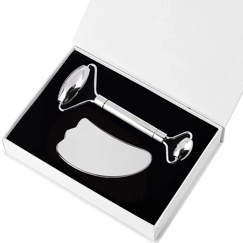 Roller Gua Sha Scraper Set Stainless Steel Facial Skin Care Tool Body Slimming Anti Wrinkle Metal Face Roller Massager
