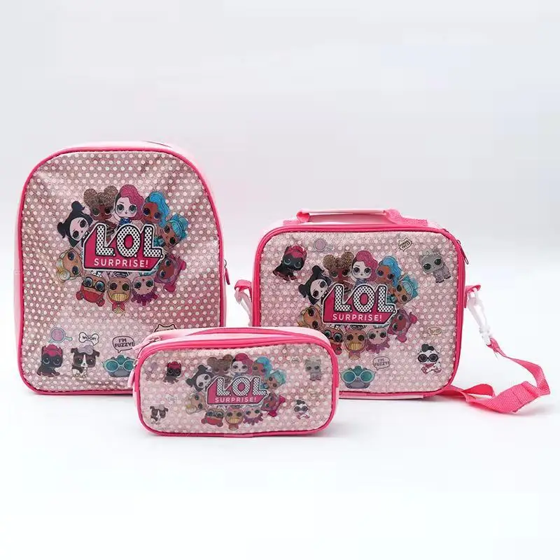

Original LOL surprise dolls mochila bag lunch box pencil box set Children's School cute cartoon Anime kids Backpack Kindergarten