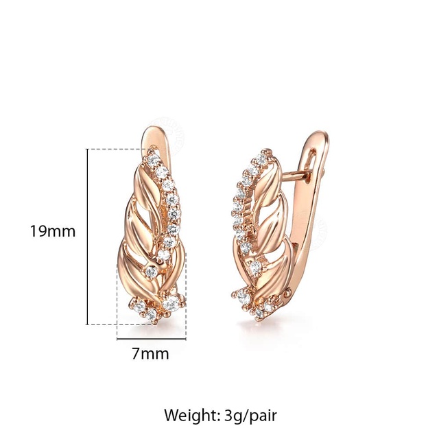 Shaped Stud Earring 585 White Rose Gold Color Geometric Cut Out Leaf Clear Cubic Zircon Drop Earrings for Women Girl GE291