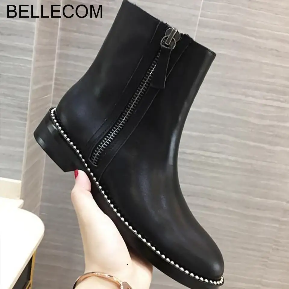 

2019 BELLECOM Autumn Female Martin winter ankle Boots for women with Leather Chelsea Boots platform shoes
