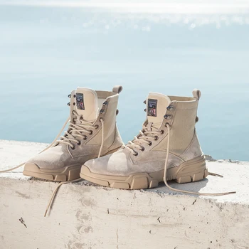 

Vogue Men Boots Fashion Leather Men Work Shoes Outdoor Non-slip Man Boots Autumn Winter High Top Thick Bottom Combat Shoes