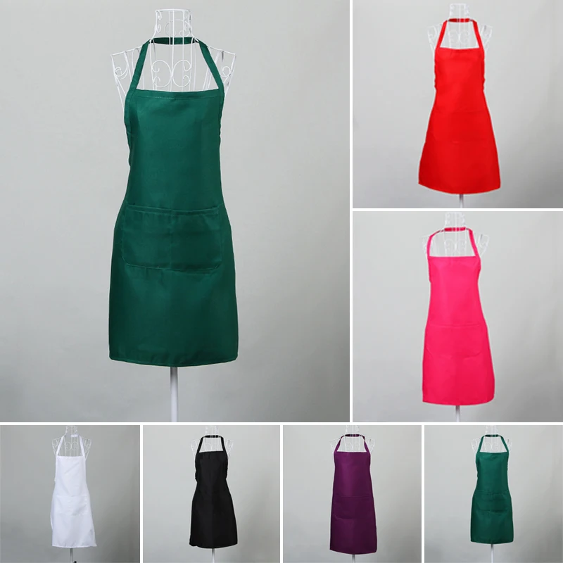 

Chef Apron Washable Polyester Dual Pockets Unisex Kitchen Pinafore For Waiter Black/ White/ Rose/ Orange-Red/ Purple/ Green