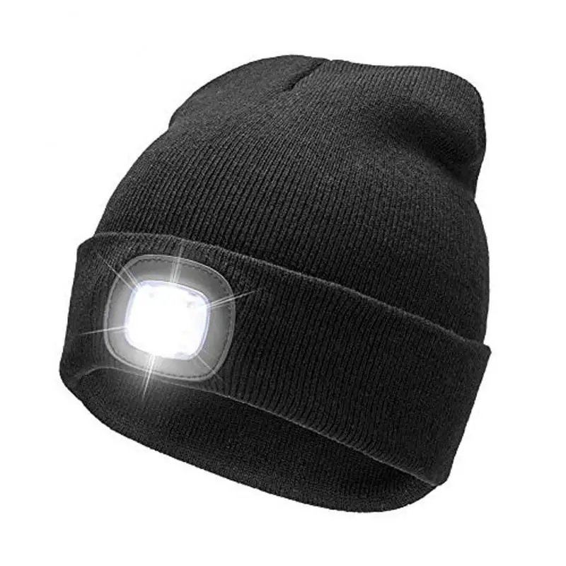 Unisex 4 LED Light Hat Button Battery Type Hands Free Flashlight Cap LED Beanies Knit Hat Keep Warm For Climbing Fishing Outdoor skullies men Skullies & Beanies