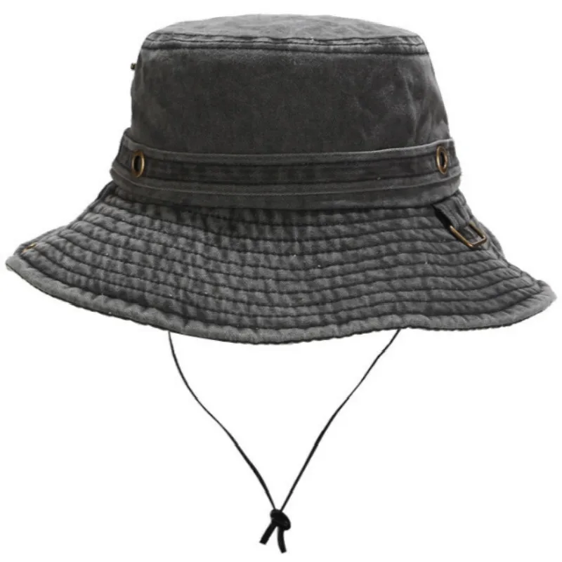 Wide Brim Washed Cotton Bucket Hat With String Outdoor Fishing Cap Sports  Large Brim Fisherman Sun Hat Summer Men Cap Sunhat Bob - AliExpress
